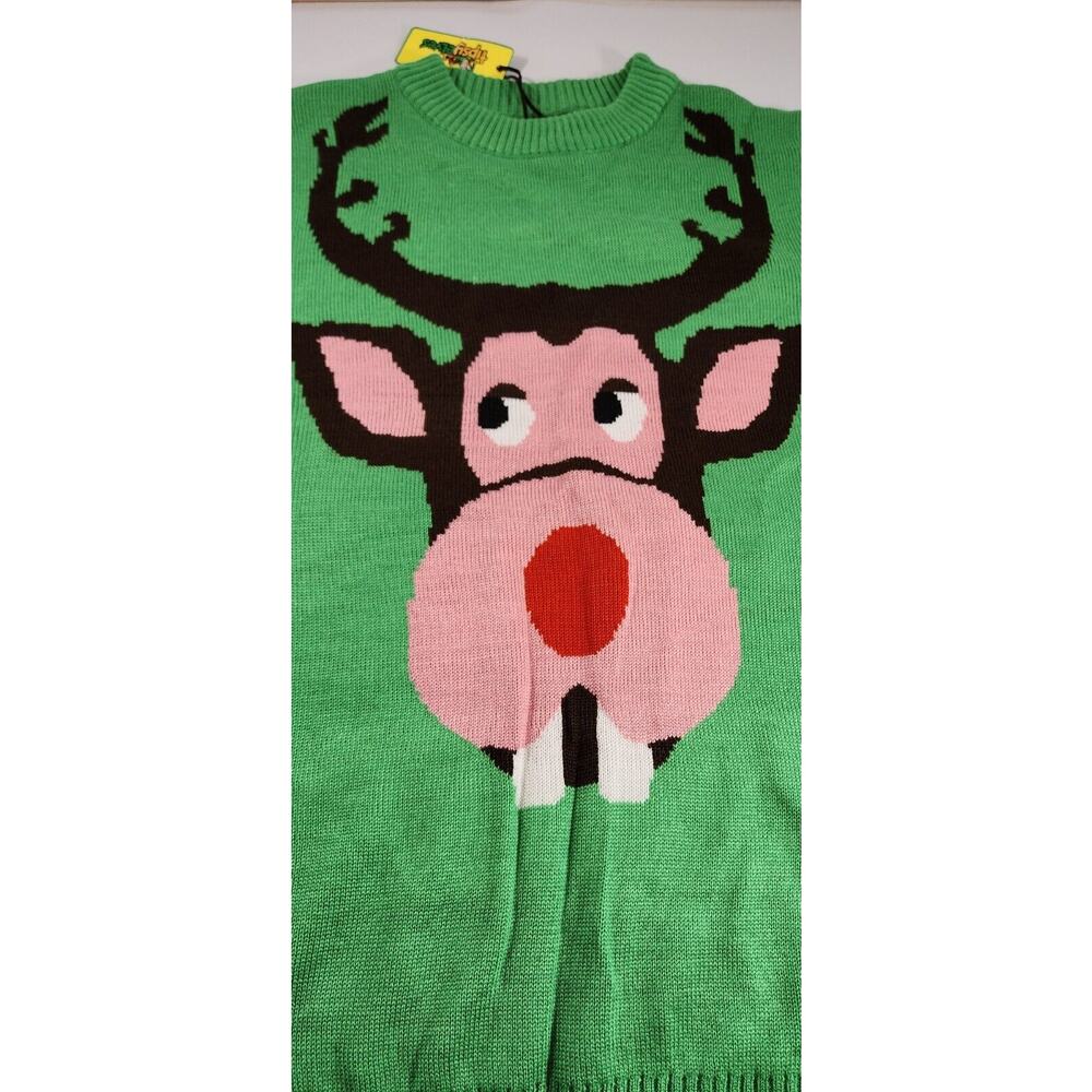 Tipsy Elves Sweater Mens Large Green Reindeer Ugly Christmas Unisex Funny Party - Picture 4 of 7